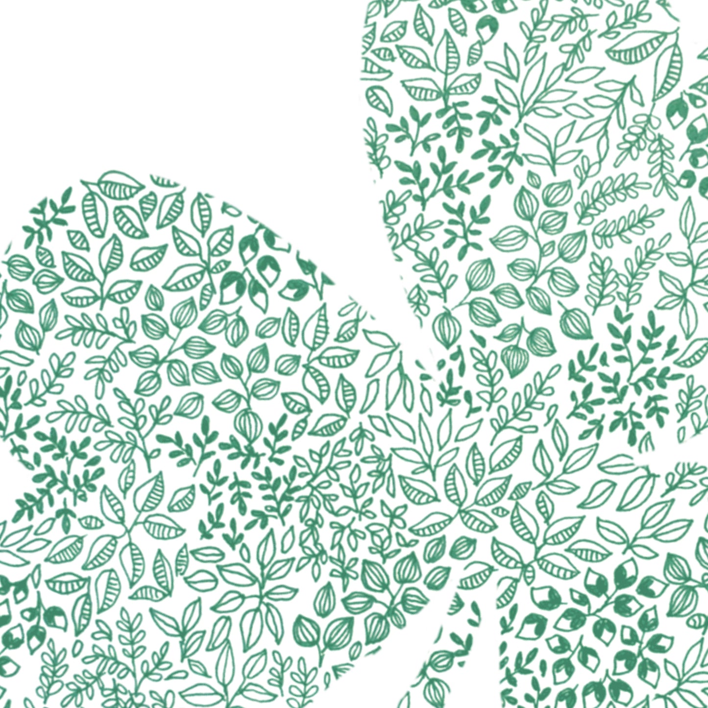 Image shows close up detailed illustration of the Irish good luck symbol the Green Shamrock. illustration is made from different flowers and plants all drawn in green. 
